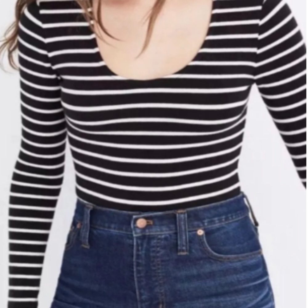 Madewell Black and White Horizontal Stipe bodysuit